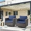 Patio chairs wicker swivel rocker heavy duty outdoor swivel glider chairs 350lbs weight capacity wicker outdoor rocking seating with wide armrest for porch balcony deck brownblue  urban country home decor