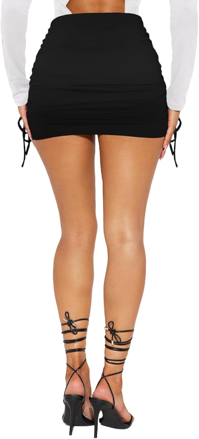 HESUUIO Women's Sexy Mini Skirt Side Adjustable Drawstring Ruched Bodycon Club Short Skorts - Image 6