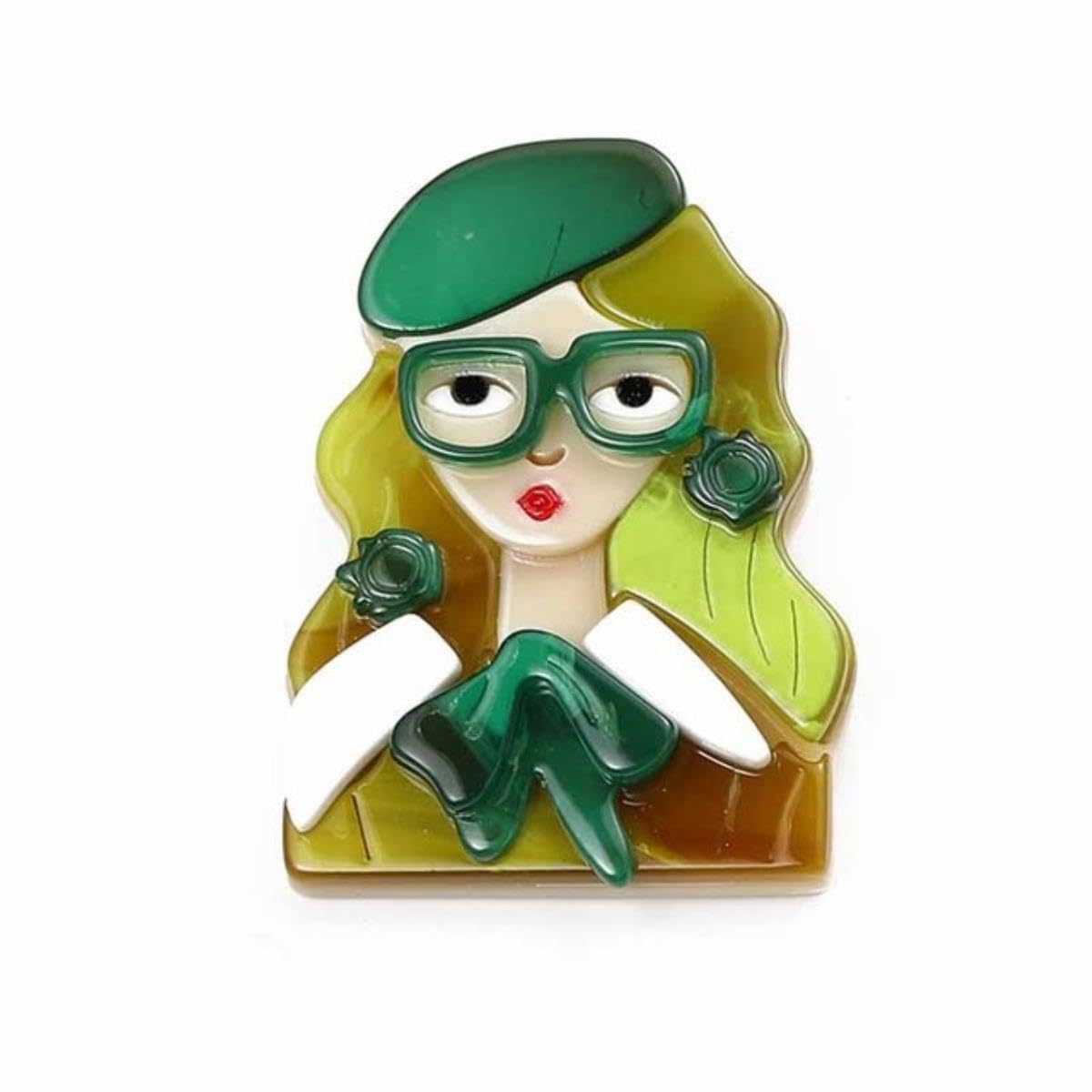 YAHOYA Acrylic Big Elegant Hat Lady Brooches for Women 2-color Modern Girl Figure Party Office Brooch Pin Gifts Vintage Accessories