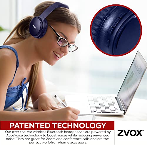 Image of ZVOX Noise Cancelling Over Ear Bluetooth Headphones - AccuVoice Technology, Wireless Microphone, AV50 Model, Hi-Res Audio & Deep Bass - Blue
