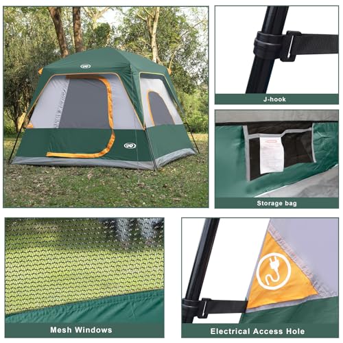 UNP 4-Person Tent, Portable Cabin Tent, Camping Tent 4-Person Easy Set Up, Waterproof with Top Rainfly for Outdoor Camping/Hiking (Dark Green) - Image 4