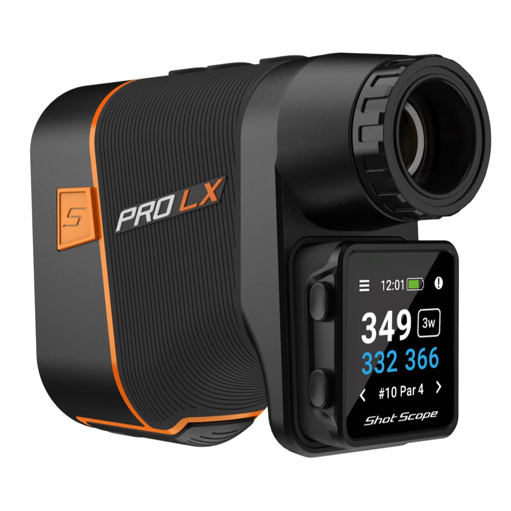 Shot Scope TechnologiesPRO LX+ Laser Rangefinder with Tracking (Orange) - F/M/B Green and Hazard Distances - 100+ Statistics Including Strokes Gained - Adaptive - Red and Black Dual Optics