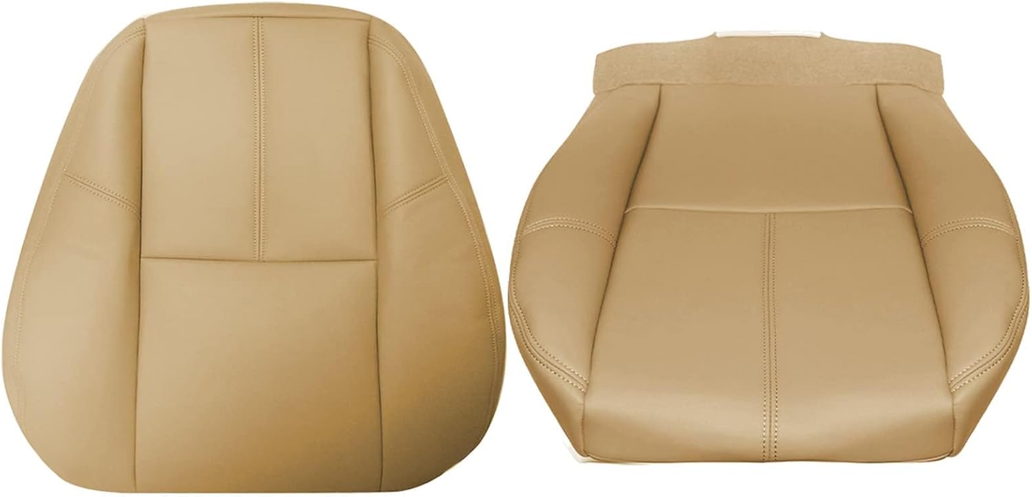 SecosAutoparts Driver Bottom and Top Lean Back Leather Seat Covers Tan Compatible with Chevy Silverado Compatible with GMC Sierra Tahoe Suburban Avalanche Yukon 2007 2008 2009 2010 2011 2012 2013 2014