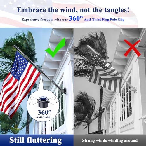 ESTTOP 5 FT Flag Pole Kit, Tangle Free Spinning Weather Resistant Rustproof Stainless Steel Flagpole with Base for 3x5 Sports Flag 1