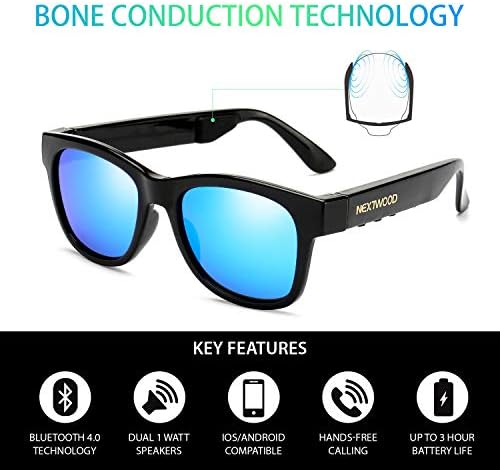 Bluetooth Headsets Glasses Sunglasses Wireless Bone Conduction Waterproof Intelligent MP3 4 Color Telephone Cycling (Blue Coated Equipped with Myopia Lenses as Required)
