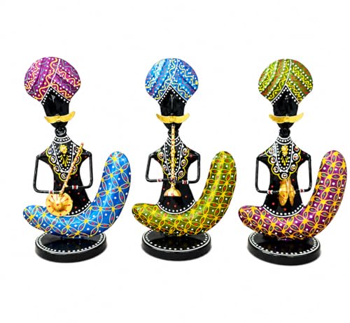 Image of Rajasthani Chaudhary Musician Figurines Set of 3 Handcrafted Traditional Indian Art Showpiece | Decorative Table Decor for Home, Living Room, Office & Shelf Styling
