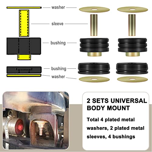 9.4102G Universal Polyurethane Body Mounts Bushings Isolators, Include 4 Plated Metal Washers, 2 Plated Metal Sleeves, 4 Body Mount Bushings(Black) - Image 4