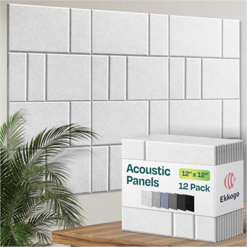 Image of Acoustic Panels 12-Pack Soundproof Wall Panels 12 inchx12 inchx0.4 inch Decorative Sound Dampening for Your Home, Office, Studio, Bedroom & More with Unique GridFrame Carving [White]
