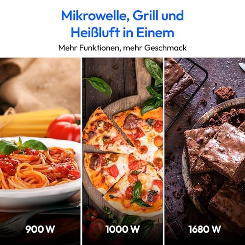 MEDION MEDION 3 in 1 Mikrowelle mit Grill und Heißluft Funktion (23 Liter, 900 Watt, 1.000 Watt Grill, 1.680 Watt Heißluft, 10 Automatikprogramme, Auftaufunktion, Display, MD11493) schwarz - Funktionsansicht 5 | Kompakt-Mikrowellen
