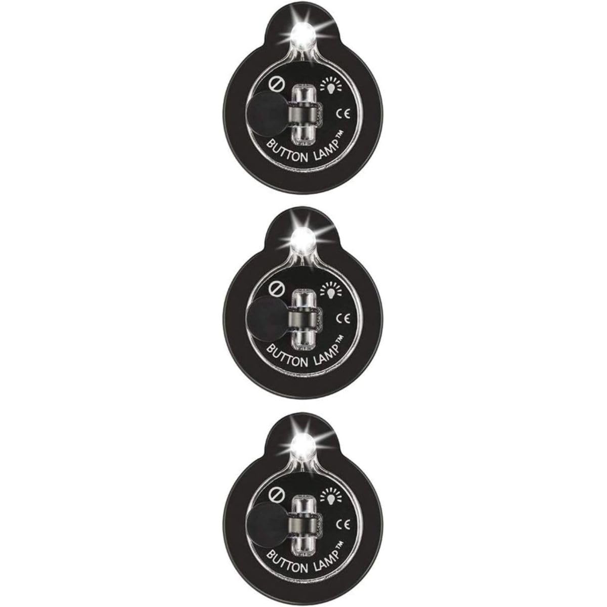 Panthervision Stick On LED Button Lights - (Pack of 3) Battery Powered Lights with Adhesive, Black
