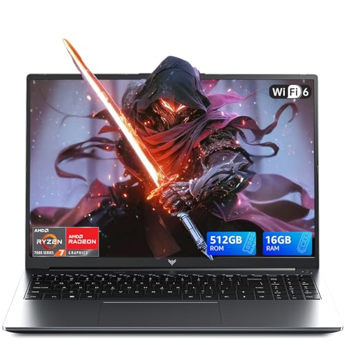 Gaming Laptop, 2026 Laptop with AMD Ryzen 7 7735HS (8C/16T, Up to 4.75GHz), 16GB DDR5 512GB NVMe SSD Laptop Computer, Up to 4TB, 16-inch FHD Display, WiFi 6, Backlit KB, Type-C, Dual Fans