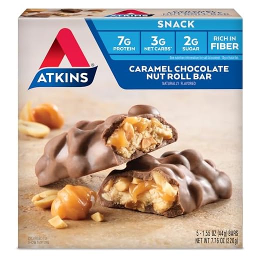 Atkins Snack Bar, Caramel Chocolate Nut Roll, Keto Friendly, 1.55 Ounce, 5 count