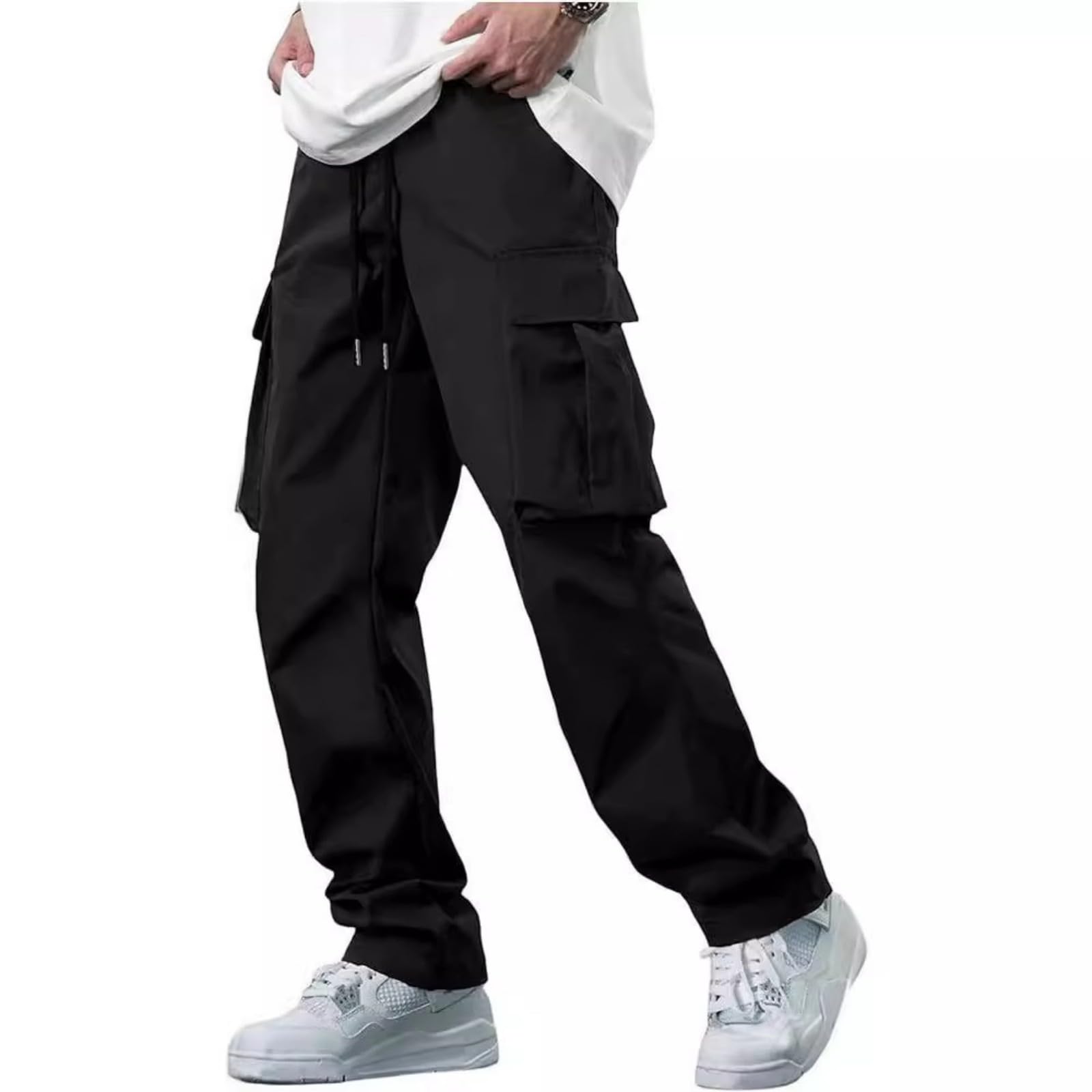 Men's Cargo Pants with Drawstring Waist, Casual Pants Multi - Pocket Loose Fit Design Casual Trousers