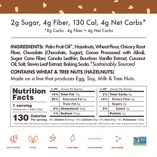 Rip Van Chocolate Hazelnut Wafer Cookies - Keto Snacks - Non-Gmo Snack - Healthy Snacks - Low Carb & Low Sugar (2G) - Low Calorie Snack - Vegan - 16 Count #TOP7