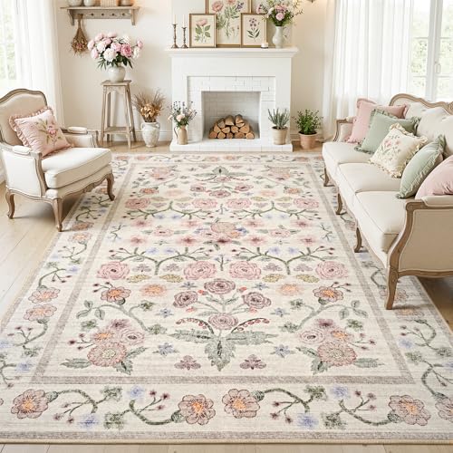 Tapete decorativo floral lavable 5x7 suave y antideslizante miniatura 1
