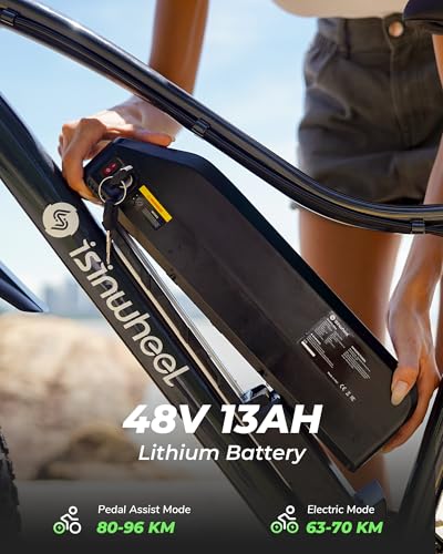 Image of isinwheel M10Plus Electric Mountain Bike for Adults, 26 inch*4.0 Fat Tire Ebike with 48V 13Ah Removable Battery, 1000W Peak Motor Electric Bicycle, 120KM Pas Range & 45KM /H Speed, 7 Speed for Snow