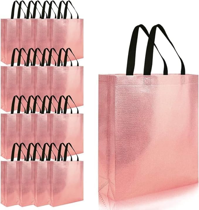 Evafly Gift Bag Medium Size Pack of 50 : L13 x W12 x D4 inch|Resuable Non-Woven Shiny Metallic Laminated|Haldi Return Gifts, Jute Bags for Return Gift,Return Gift For Birthday - Rose Gold