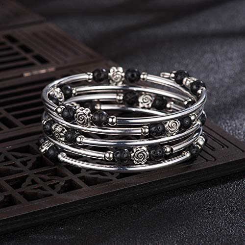 Bulinlin Wrap Bangle Rose Bead Bracelet - Beaded Bracelet With Natural Agate Stone Gifts For Women Girls (01-Lava Black) #TOP4