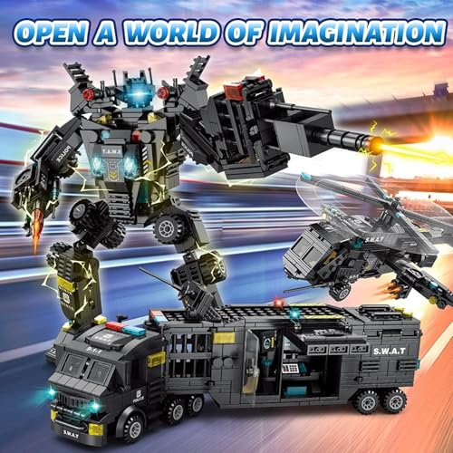 Image of 51-in-1 Robot STEM Building Blocks Set - 700+ PCS Engineering Construction Kit | Build 51 Models Including Helicopters, SWAT, Command Center | Comes in Box | 12 Months Warranty