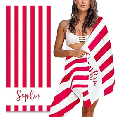 Personalized Beach Towel with Name Custom Sand Free Microfiber Towels for Beach Quick Dry Pool Towel Blanket Stripes Print Beach Towels for Adults Kids 30x60 Inch-Red 51VZeRe2u2L. SS400