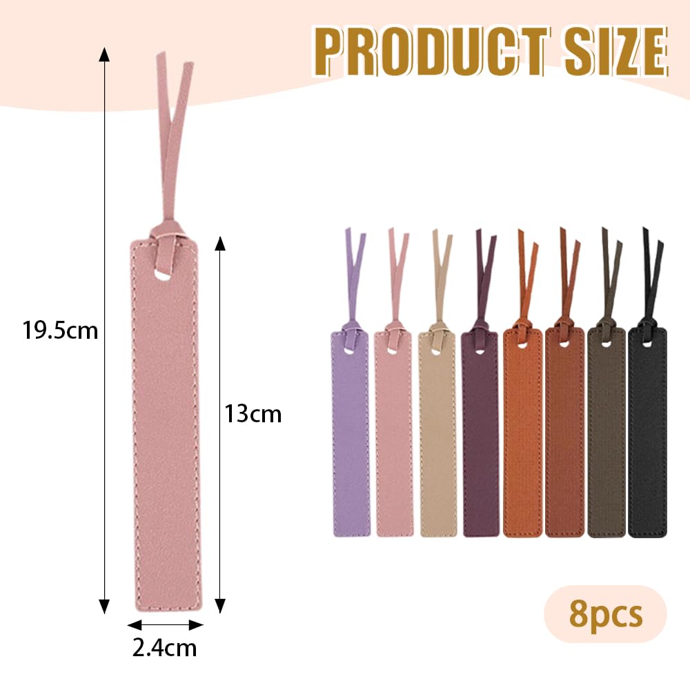 TRKETK 8 Pcs Leather Bookmark Bookmarks with Leather Rope Page Markers Personalized Bookmarks Simple Elegant Book Markers Leather Bookmarks for Men Women Book Lovers Readers Writers Accessories - Image 2