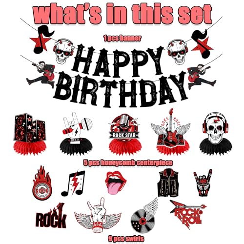 LARRAZABAL Rock and Roll Birthday Party Decorations Music Themed Party Decorations Include Happy Birthday Banner Hanging Swirls and Honeycomb Centerpiece Rock and Roll Baby Shower Supplies by LARRAZABAL - Image 6