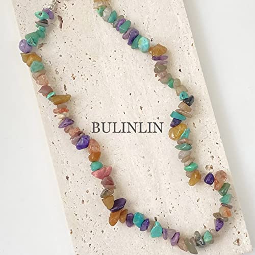 Bulinlin Turquoise Beaded Choker Necklace Small Irregular Boho Stone Necklaces Medallion Silver Chain Fashion Stackable Jewelry For Women(Colorful 2) #TOP1