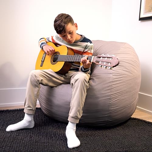 Image of Big Joe Fuf Medium Foam Filled Bean Bag Chair with Removable Cover, Fog Lenox, Durable Woven Polyester, 3 feet Big