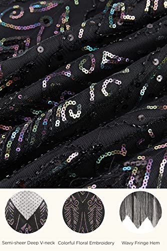 Babeyond Women's Gatsby Dress - Flapper Dress 1920S Long Sleeves Sequin Beaded Dress For Party Black #TOP4