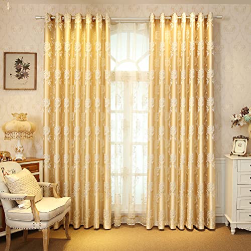 Elkca Luxury Gold Floral Curtains For Bedroom Jacquard Window Curtains For Living Room,Grommet Top,2 Panels(Floral-Golden,52 By 96 Inch Long) #TOP11