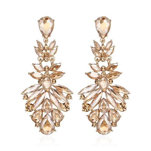 Crysdue Costume Earrings for Women, Marquise Teardrop Cluster Rhinestone Crystal Chandelier Dangle Earring for Prom Party