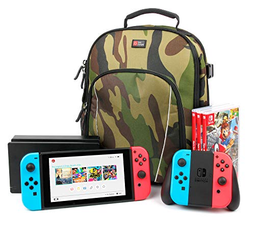 DURAGADGET Camouflage Water-Resistant Backpack with Customizable Interior & Raincover - Compatible with Nintendo
