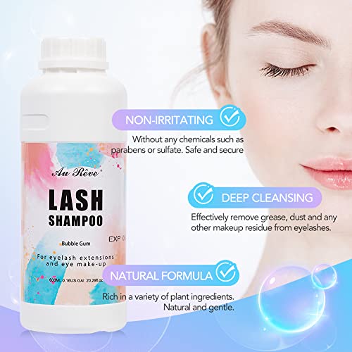 Eyelash Extension Cleanser Lash Shampoo Eyelash Extension Shampoo Lash Foam Cleanser Eyelid Cleanser For Makeup Remover Eyelash Care, Paraben & Sulfate Free For Salon And Home Use (Bubble Gum 600Ml) #TOP1