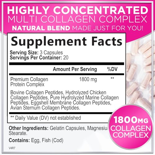 Collagen Peptides for Women & Men, Hydrolyzed Collagen Protein Type I, II, III, V & X, Hair, Skin, Nail, Bone & Joint Health Support, Multi Collagen Powder Pills with Grass Fed Collagen - 60 Capsules - Image 3