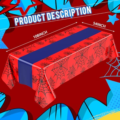 Image of Oudain 3 Pack Spider Theme Birthday Decorations Halloween Purple Black Red Green Pink Web Bat Tablecloth Cartoon Table Cover Party Favor for Birthday(Web,Black, Red)