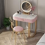  OYhmc Ensemble de Table de Toilette de Style Moderne avec comptoir en marbre, Meuble de Chambre à Coucher élégant, Bureau de Maquillage avec Miroir et Tabouret