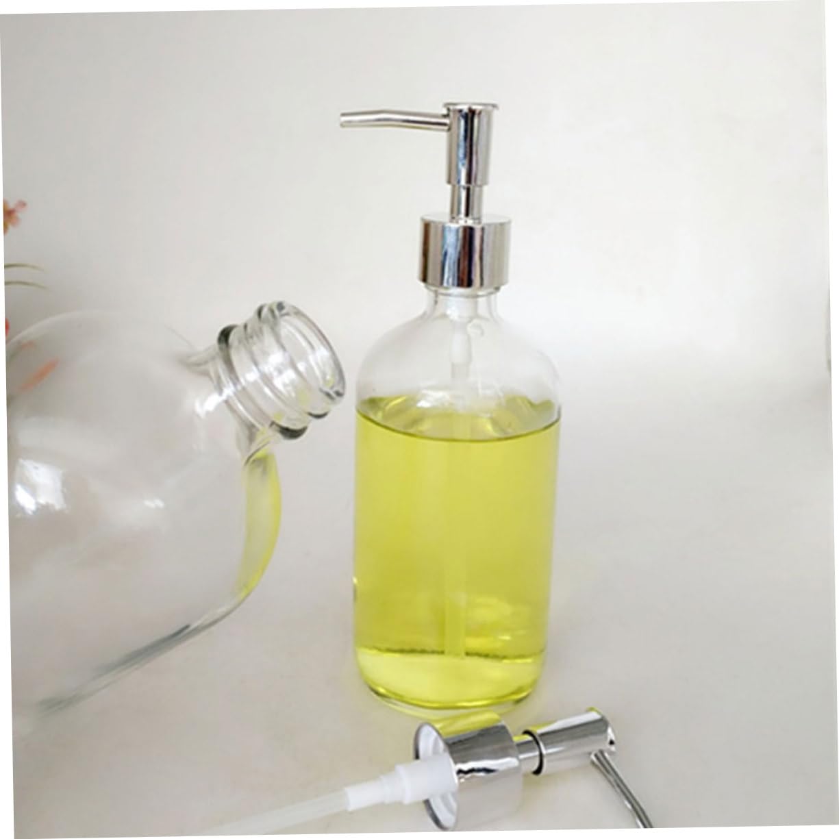 Botellas de Loción de Vidrio 500ml con Bomba, 4 Piezas de Color Blanco