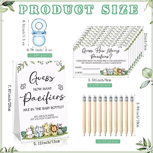 Image of Roowest 512 Pcs Baby Shower Games Guess How Many Pacifiers Sign 100 Small Guessing Games 10 HB Pencils 750ml Milk Bottle 400 Acrylic Pacifiers Decoration for Guest Gender Reveal(Blue,Animal)