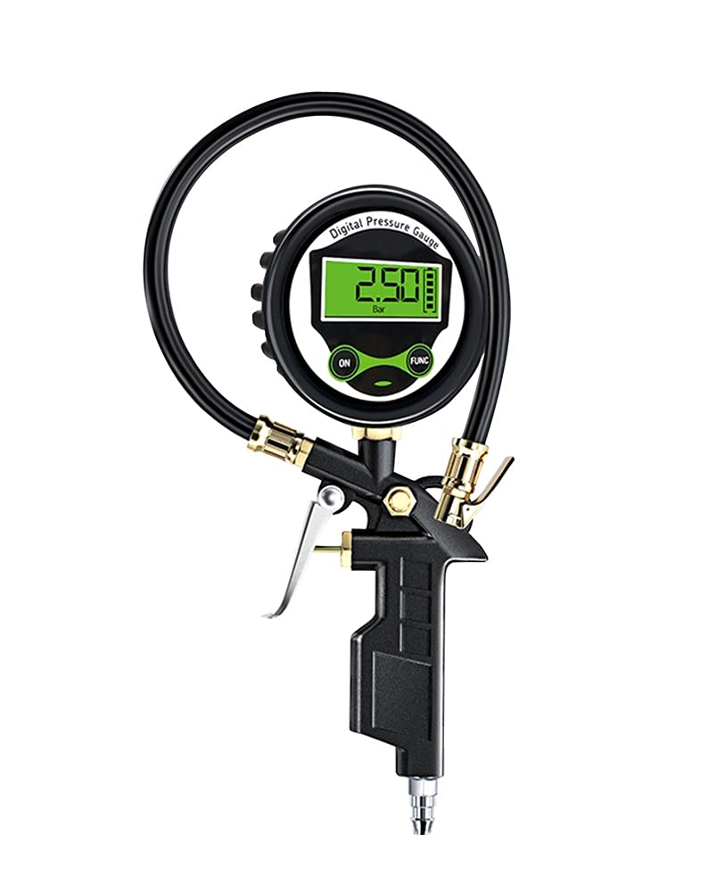 Manometr w oponach, cyfrowy miernik ciśnienia w oponach, cyfrowy wyświetlacz LCD 255 PSI, z wężem gazowym i rurką sprężynową, nakładki na zawory do monitorowania ciśnienia w oponach, narzędzie samoc