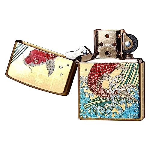 Encendedor Zippo de latón dorado con diseño japonés miniatura 3