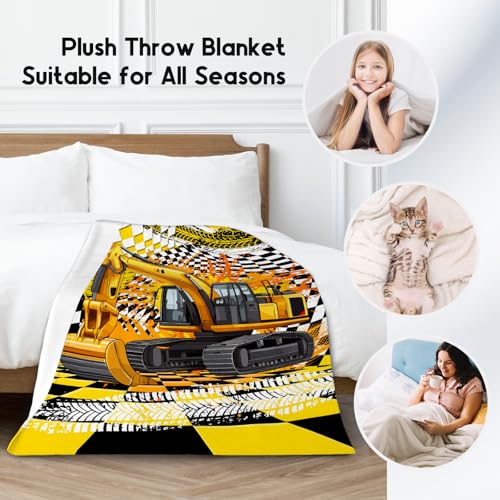 Kids Blanket Gifts, Construction Truck Blankets for Boys, Excavator Throw for Men Adults, Soft Plush Throw for Car Lovers, 60"x80"