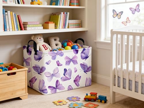 Image of Rectangular Purple butterfly basket,Girls Storage Bin Organizer,Baby Storage Basket,Kids Storage Baskets for kids Bedroom,Gift bin,Butterflies house Decor,Gift baskets(Purple butterfly)
