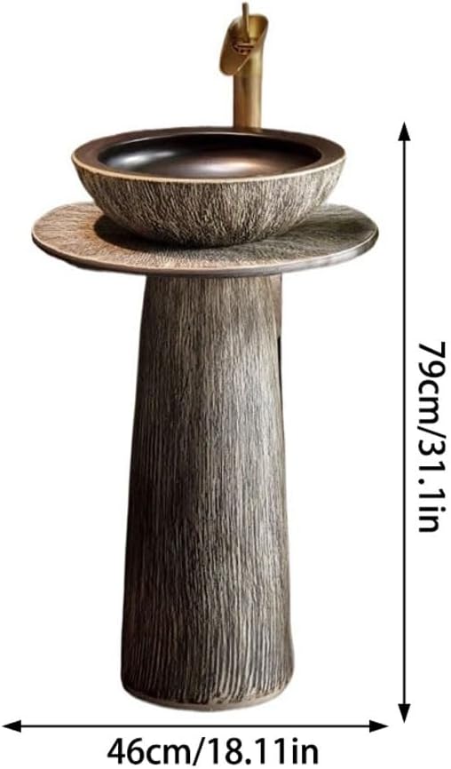 Pedestal Sinks Retro Column Wash Basin Outdoor Courtyard Home Integrated Floor-Standing Balcony Bathroom Sink (A)