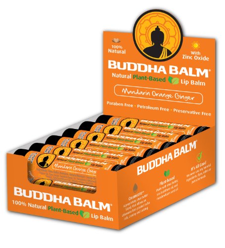 Buddha Balm Premium 100% Natural Plant Based Lip Balm 12 PACK, Mandarin Orange Ginger