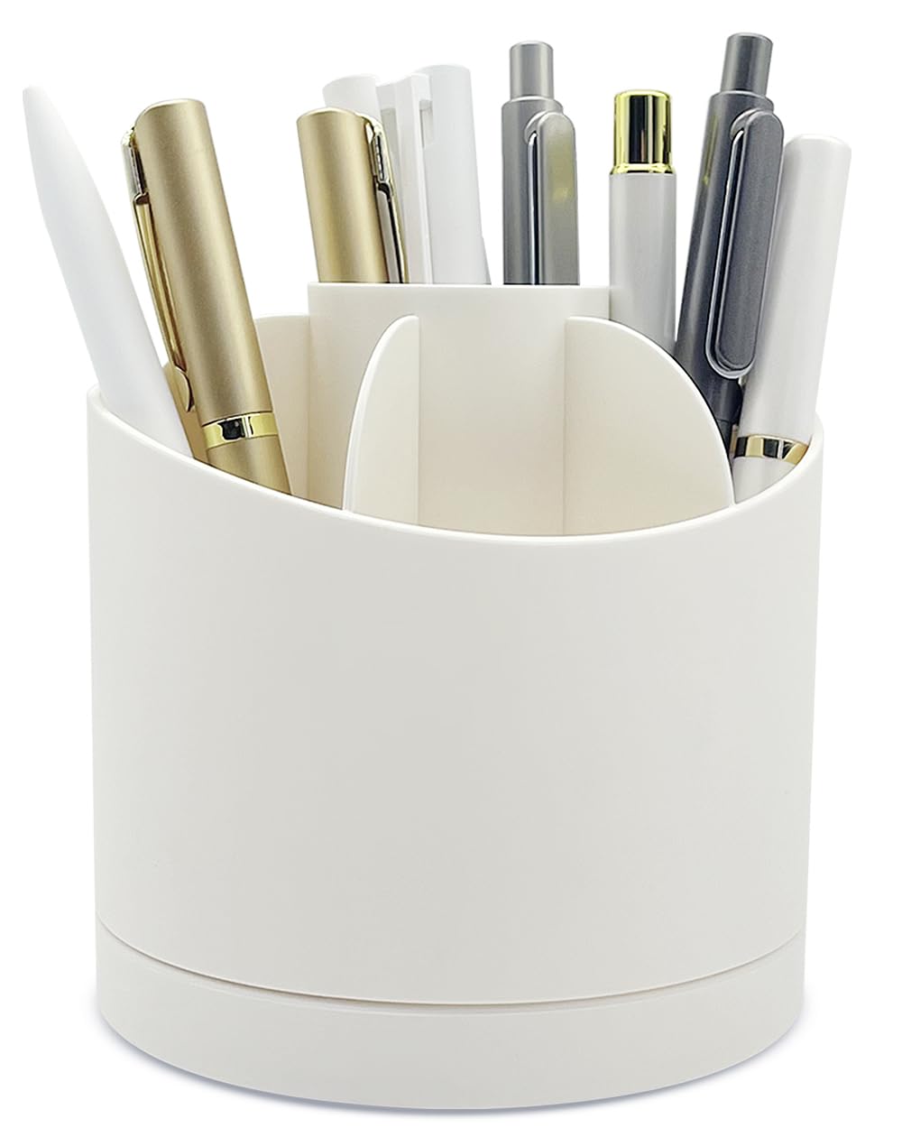 Rotating Pen Holder for Desk, Cute Desk Pencil Holder Cup for Home Office School, White Makeup Brush Holder Organizer Make up Cosmetics Container Storage Stand for Women Girls