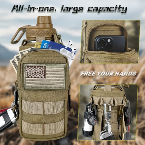 Image of Half Gallon Water Bottle with Sleeve - 64 oz Stainless Steel Insulated Water Jug with Handle Wide Mouth Gym Water Bottles for Men Sports Workout Hiking Camping with Military Pouch Khaki