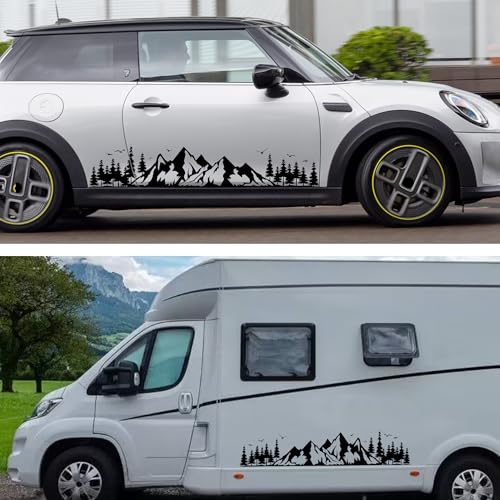 Image of TOMALL 1 Pair Fir Mountain Forest Vinyl Decals for Car Body Door Sides Universal Waterproof Tree Graphic Stickers Decoration for Travel Trailer Camper Vehicles SUV Truck Off-Road (Medium-Black)