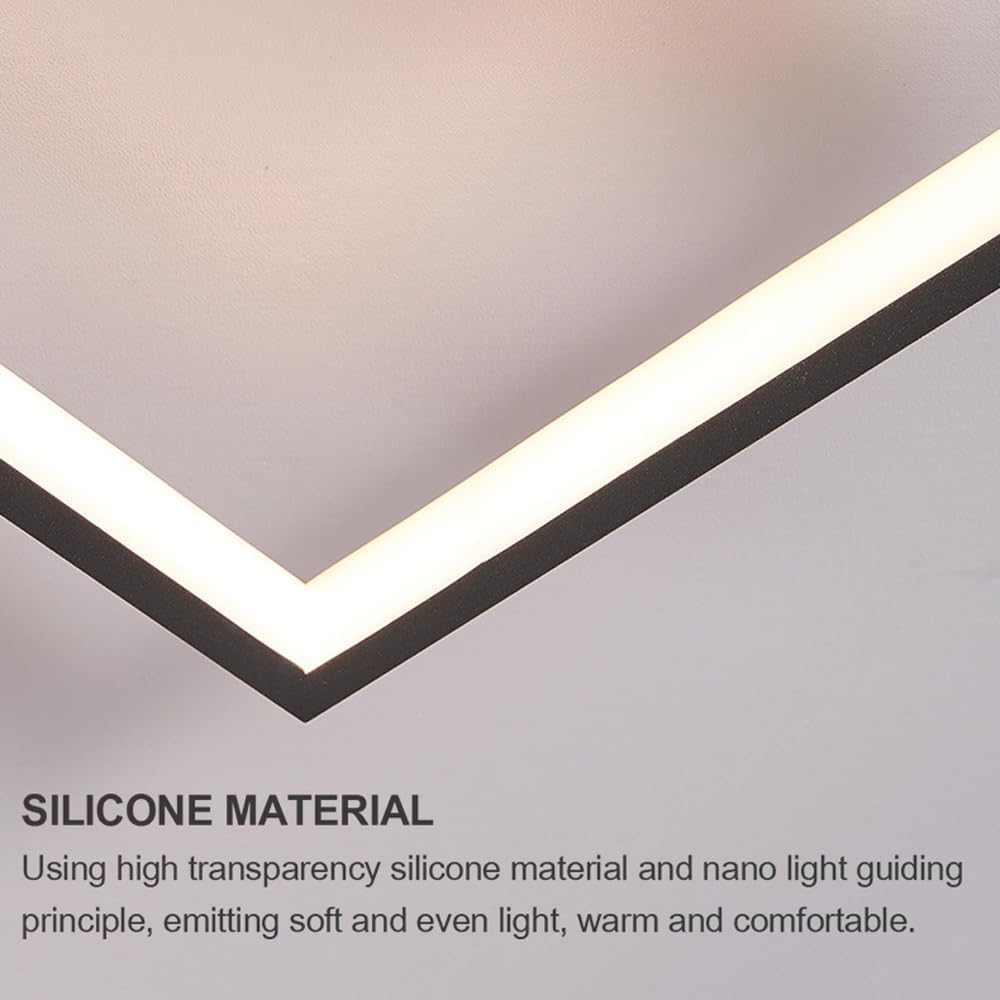 Modern Rectangle Ceiling Light Fixture 110W LED Dimmable with Remote Control Ceiling Lighting Black Flush Mount Chandelier Ceiling Lamp for Bedroom Study Kitchen Living Room 7-Light