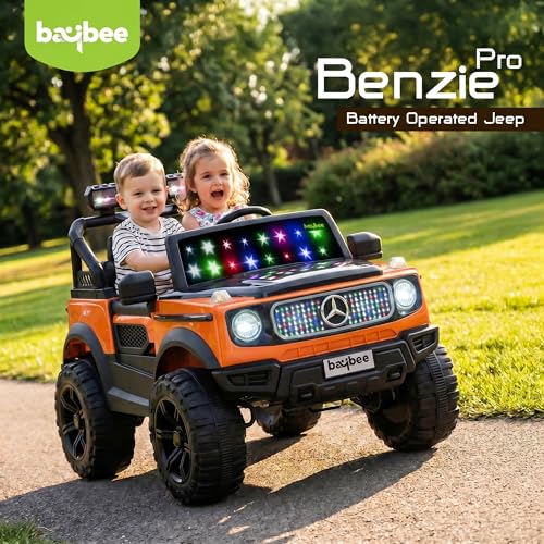 Image of Baybee CruzeX 4x4 Battery Operated Jeep for Kids with Parental Control | Baby Ride On Electric Car with RGB Lights, Music & Swing Mode | Rechargeable Battery Car for Kids 2 to 6 Years (Orange)