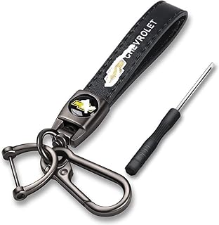 ميدالية وسلسلة مفاتيح سيارة من الجلد وحلقات معدن مناسبة لمفاتيح السيارة والدراجات النارية ومفاتيح العائلة - متوافقة مع شيفرو@@@ليه أسود